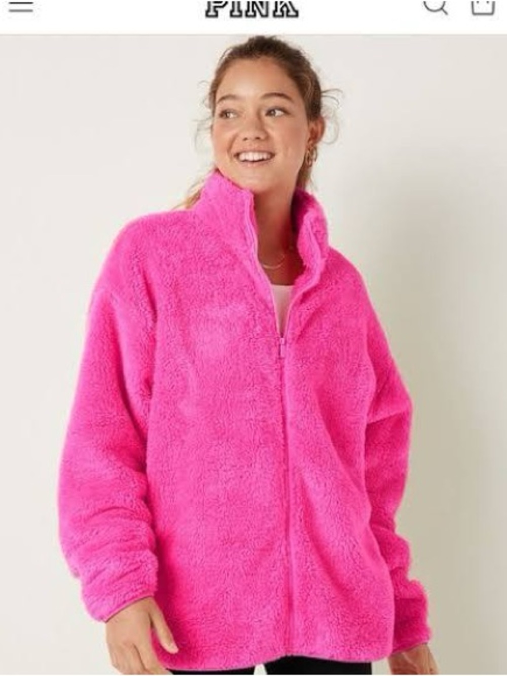 Pink Victoria's Secret teddy full zip jacket atomic pink soft small cozy